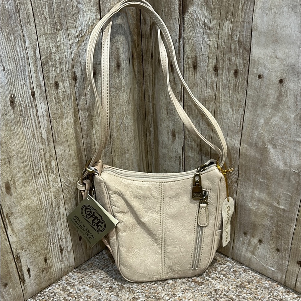 Great American Leatherworks leather mini shoulder bag NWT Paisley leather design